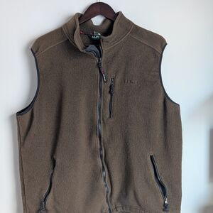 L.L. Bean Factory Store Mens Large Fleece Vest Brown Full Zip Pockets 9D521